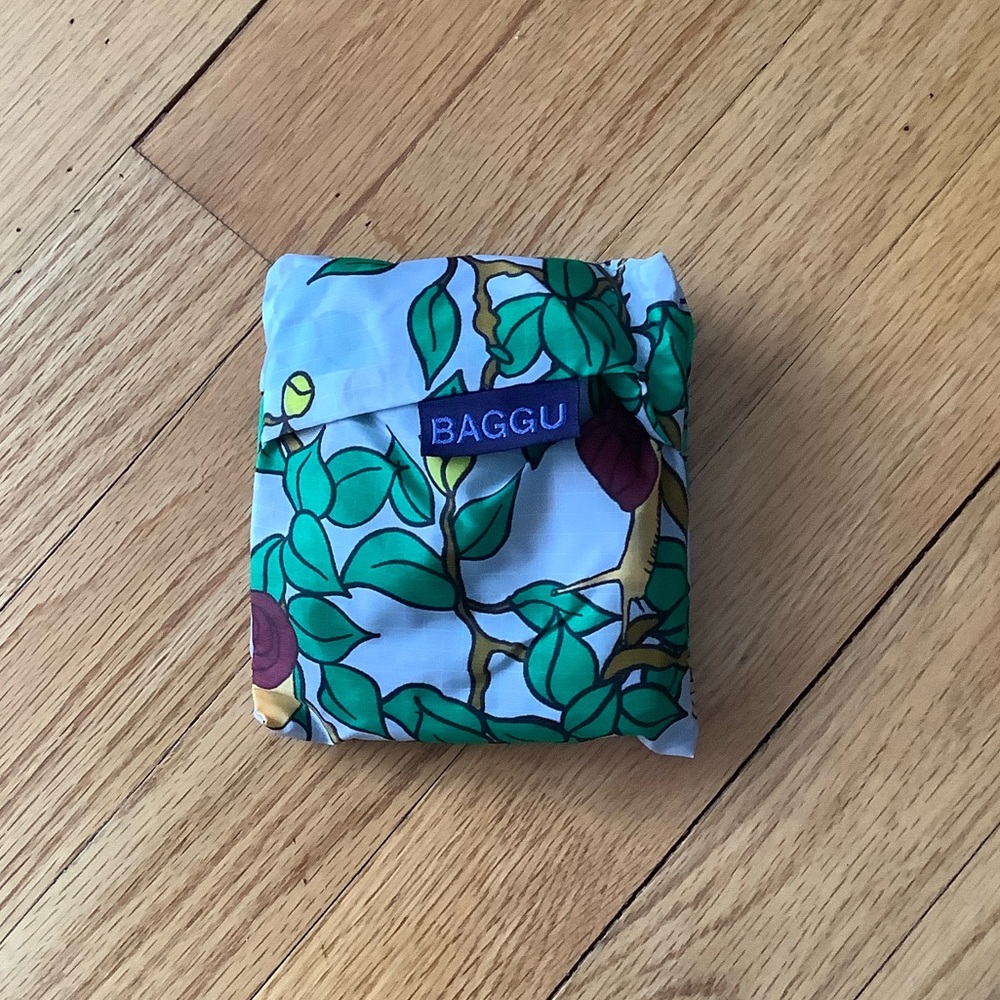 BAGGU standard Compact Tote with Snail and Green Leaf Design